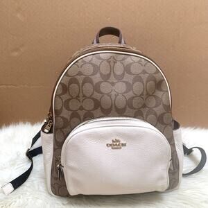 coach backpack gold Court In Signature Canvas With Bee Print Club de Mode Refined pebble leather Inside zip and multifunction pockets Double zip closure fabric lining Handle with 2 1/4 drop Outside zip pocket Adjustable shoulder straps 10 3/4 (L) x 12 1/2 (H) x 4 3/4 (W) Style No. Tabby Backpack With Pillow Quilting